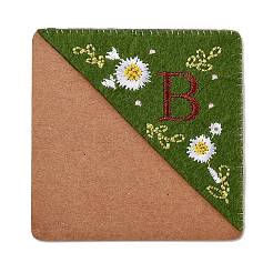 4個の文字の個性的手刺繍コーナーブックマーク  四季の花が刺繍されたブックマーカー、読書ギフト用  文字.b  95x95mm&nbsp;JX587B