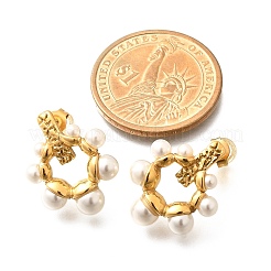 304ステンレススチールスタッドピアス  シェルパール付き  18KGP本金メッキ  リング  22x18mm&nbsp;LS-EJEW-A123-01B-G