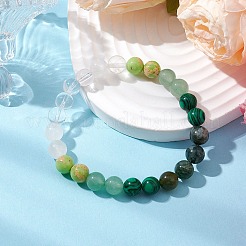 Braccialetti elastici con perline rotonde in avventurina verde naturale e pietre preziose miste per le donne&nbsp;BJEW-JB11056-05