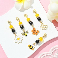 5 pieza de 5 estilos de adornos colgantes de aleación de esmalte con forma de abejas y flores&nbsp;HJEW-TA00319