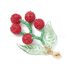 Подвеска в виде фруктов из стеклянных бусин и полимерной глины со стразами HJEW-TA00385-01