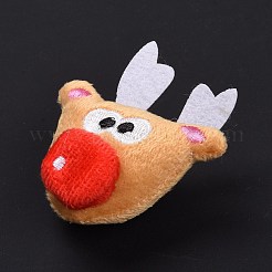 クリスマス鹿綿＆不織布＆ベルベット生地ブローチ  女の子の女性のための漫画の人形の鉄の襟章  砂茶色  64x57x26mm&nbsp;JEWB-A003-09