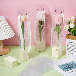 5 boîte d'emballage en plastique transparent pour fleurs simples avec plateaux en papier et poignées en ruban&nbsp;CON-WH0107-69A