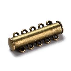 5連10穴付きチューブ真鍮製マグネチックスライドロッククラスプ  ニッケルフリー  アンティークブロンズ  30x10x7mm  穴：2mm&nbsp;KK-D475-AB-NF