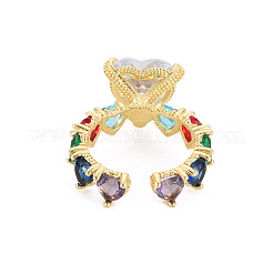 Открытое кольцо-манжета в форме сердца с кубическим цирконием RJEW-S049-005G