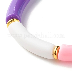 Bracciale elasticizzato con perline a tubo curvo in acrilico color caramello per ragazze donne&nbsp;BJEW-JB07297-02