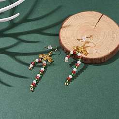Canne en bonbon de noël en verre avec boucles d'oreilles pendantes en alliage bowknot&nbsp;EJEW-JE04971-02