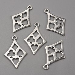 合金のチベット風チャーム  スペード/クラブ/ハート/ダイヤモンド チャーム付き菱形  アンティークシルバー  27x17x1.5mm  穴：1.6mm&nbsp;FIND-CJC0012-067