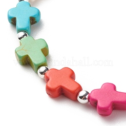 Эластичный браслет из синтетической бирюзы (окрашенный) с крестообразными бусинами&nbsp;BJEW-JB08450-01