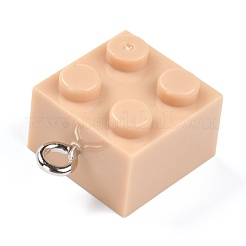 樹脂チャーム  プラチナ鉄ループ付き  おもちゃのレンガ  バリーウッド  21x15.5x11mm  穴：2.6mm&nbsp;RESI-E017-A12