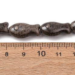 ヴィンテージの手作り磁器ビーズの連  ファンシーアンティーク施釉磁器  魚  ブラック  18x9x7mm  穴：1.8mm  約20個/連  14.37''（36.5センチメートル）&nbsp;PR-CBAA37B-01D