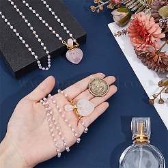 2 шт. 2 цвета натуральный розовый кварц и кварцевый кристалл сердце флакон духов подвеска ручная работа пластик имитация жемчуга бусины цепочка ожерелье&nbsp;NJEW-OC00006