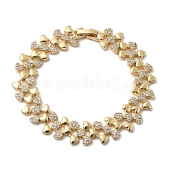 Браслеты-цепочки из латуни с микропаве из прозрачных кубических цирконий в форме сердца BJEW-C130-01G