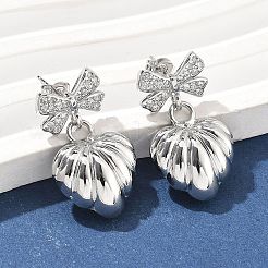 Серьги-гвоздики с бантом из латуни с микропаве из прозрачных кубических цирконий для женщин&nbsp;EJEW-U057-03P