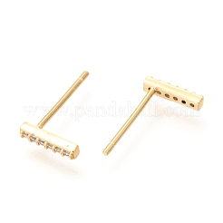 真鍮マイクロペーブクリアキュービックジルコニアスタッドピアス  ギリシャ語のアルファベット  18KGP本金メッキ  文字.i  8x1.7x1.8mm  ピン：0.8mm&nbsp;EJEW-O103-20G
