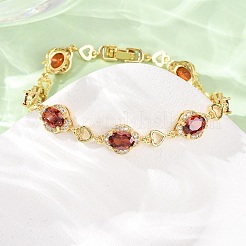 Herz- und ovalförmige Gliederarmbänder aus Messing mit Mikropavé-Fassung aus Zirkonia für Damen&nbsp;BJEW-A163-03G-02