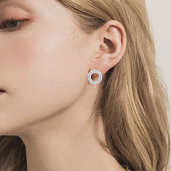 1 пара 925 плоских круглых серег-гвоздиков из стерлингового серебра EJEW-BBC0001-89