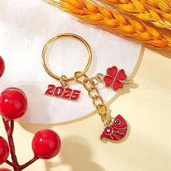 合金エナメルペンダントキーホルダー  キーホルダー用の鉄製分割キーリング付き  財布  バックパック飾り  レッド  2025 新しい年  混合図形  65~83mm&nbsp;KEYC-JKC01177