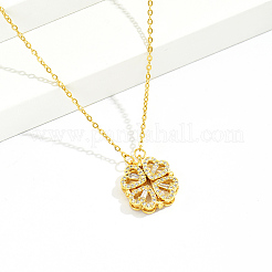 Латунные прозрачные кубические цирконии с четырьмя сердечками и магнитным кулоном в виде клевера для женщин&nbsp;SC7012