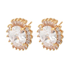 Овальные серьги-гвоздики из латуни с микропаве из кубического циркония для женщин&nbsp;EJEW-G428-27G-02