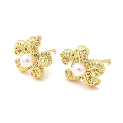 Серьги-гвоздики из латуни с микропаве из прозрачных кубических цирконий в виде морских звезд&nbsp;EJEW-L305-03G