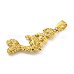 イオンプレーティング（IP）304ステンレスペンダント  人魚のチャーム  ゴールドカラー  43x21.5x5mm  穴：10x5mm&nbsp;STAS-R231-01B-G