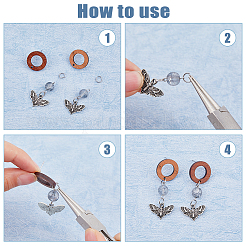 16 пара 2-х стилевых деревянных сережек-гвоздиков в виде цветка и кольца DIY-DC0002-88