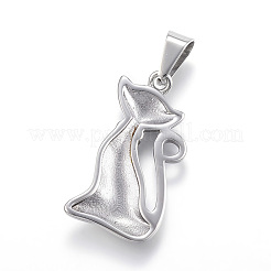 304ステンレススチール子猫ペンダント  猫の形のチャーム  アンティークシルバー  32x18x4mm  穴：5x9mm&nbsp;STAS-G126-20AS