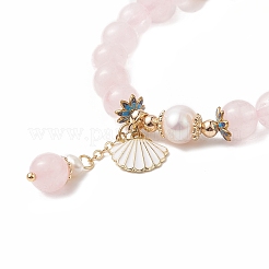 Браслет из натурального розового кварца и жемчуга BJEW-JB09224-01