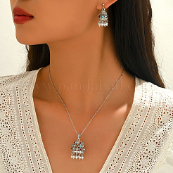 Комплекты женских сережек-гвоздиков и подвесок в этническом стиле из латуни с искусственным жемчугом.&nbsp;GM8263