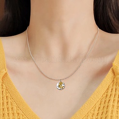 304ステンレスペンダント  バラのチャーム付きフラットラウンド  本金メッキ&ステンレススチールカラー  21x18x2.5mm  穴：2.5mm  5個/セット&nbsp;STAS-SZ0003-52B
