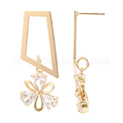 Серьги-пусеты трапециевидной формы из латуни с микропаве из кубического циркония EJEW-H103-25G