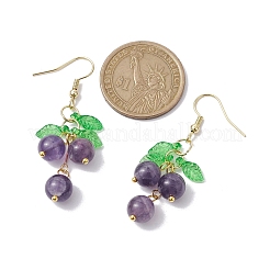 天然アメジストのブドウダングルイヤリング  アクリルクラスターイヤリング  18KGP本金メッキ  51x16mm&nbsp;EJEW-JE05689-02