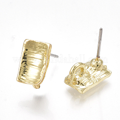 合金製スタッドピアスパーツ  スチールピンと  カン付き  長方形  ライトゴールド  9.5x6.5~7mm  穴：2mm  ピン：0.7mm&nbsp;PALLOY-T065-03