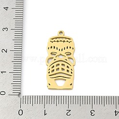 304ステンレスペンダント  ティキマスクチャーム  レーザー切断  ゴールドカラー  27.5x12.5x1.5mm  穴：1.5mm&nbsp;STAS-U041-03C-G