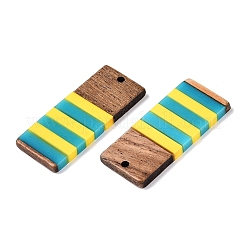 エポキシ樹脂とクルミ材のペンダント  幾何学的なチャーム  長方形  38x16x3.5mm  穴：2mm&nbsp;RESI-N039-121K