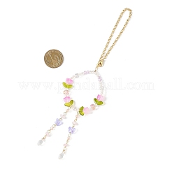 Подвесные украшения из гальванического стекла и натурального розового кварца HJEW-JM04550