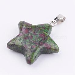 天然石ペンダント  真鍮の留め金付き  混合石  スター  ミックスカラー  22x19x6mm  穴：6x2mm  12個/箱&nbsp;X-G-S045-7-B