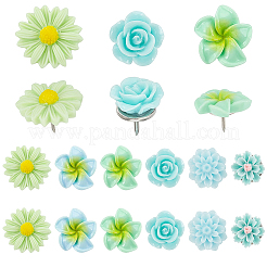 24個 6スタイルの花の樹脂製画鋲  鉄のピン付き  ミックスカラー  16~18mm  4個/スタイル&nbsp;AJEW-BM0001-05