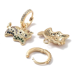本物の18Kゴールドメッキ真鍮ダングルフープピアス  キュービックジルコニア付き  ライオン  カラフル  21x16mm&nbsp;EJEW-L269-028G-02