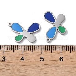 304ステンレスペンダント  エナメル  バタフライチャーム  ステンレス鋼色  11x17x1.5mm  穴：1.2mm&nbsp;STAS-C083-03P-01