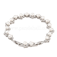 Теннисные браслеты из платиновой латуни с микропаве из кубических цирконий и пластикового жемчуга&nbsp;BJEW-B160-16P