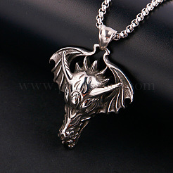 Ожерелья с подвеской в виде дракона с крылом из нержавеющей стали 304 со стразами и рубинами для мужчин FS-WGA9886-01