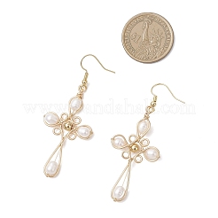 Серьги-крестики из натурального культивированного пресноводного жемчуга EJEW-TA00723