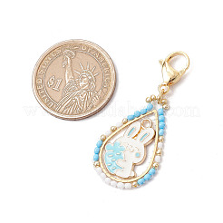 Adornos colgantes de conejo de Pascua con forma de gota de té de vidrio y esmalte de aleación&nbsp;HJEW-MZ00187-01