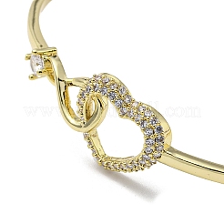 Браслет-манжета из латуни с изображением бесконечного сердца и прозрачным цирконием&nbsp;LS-BJEW-L683-02G