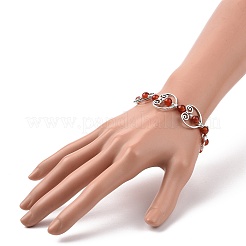 女性のための合金ハート ビーズ ストレッチ ブレスレットと天然宝石  内径：2-1/8インチ（5.5cm）&nbsp;BJEW-JB09080