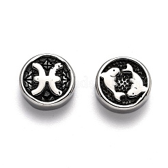 304ステンレススチールビーズ  十二星座とフラットラウンド  アンティークシルバー  魚座  10x4mm  穴：1.8mm&nbsp;STAS-J033-01K