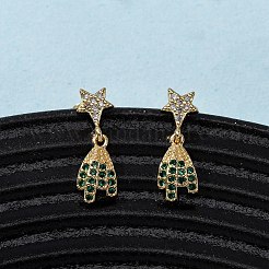 Серьги-гвоздики в форме звезды с микропаве из латуни и кубическими циркониями&nbsp;EJEW-K267-24G