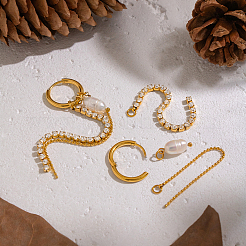 Овальные серьги-кольца из нержавеющей стали 304 с пресноводным жемчугом&nbsp;DG4784